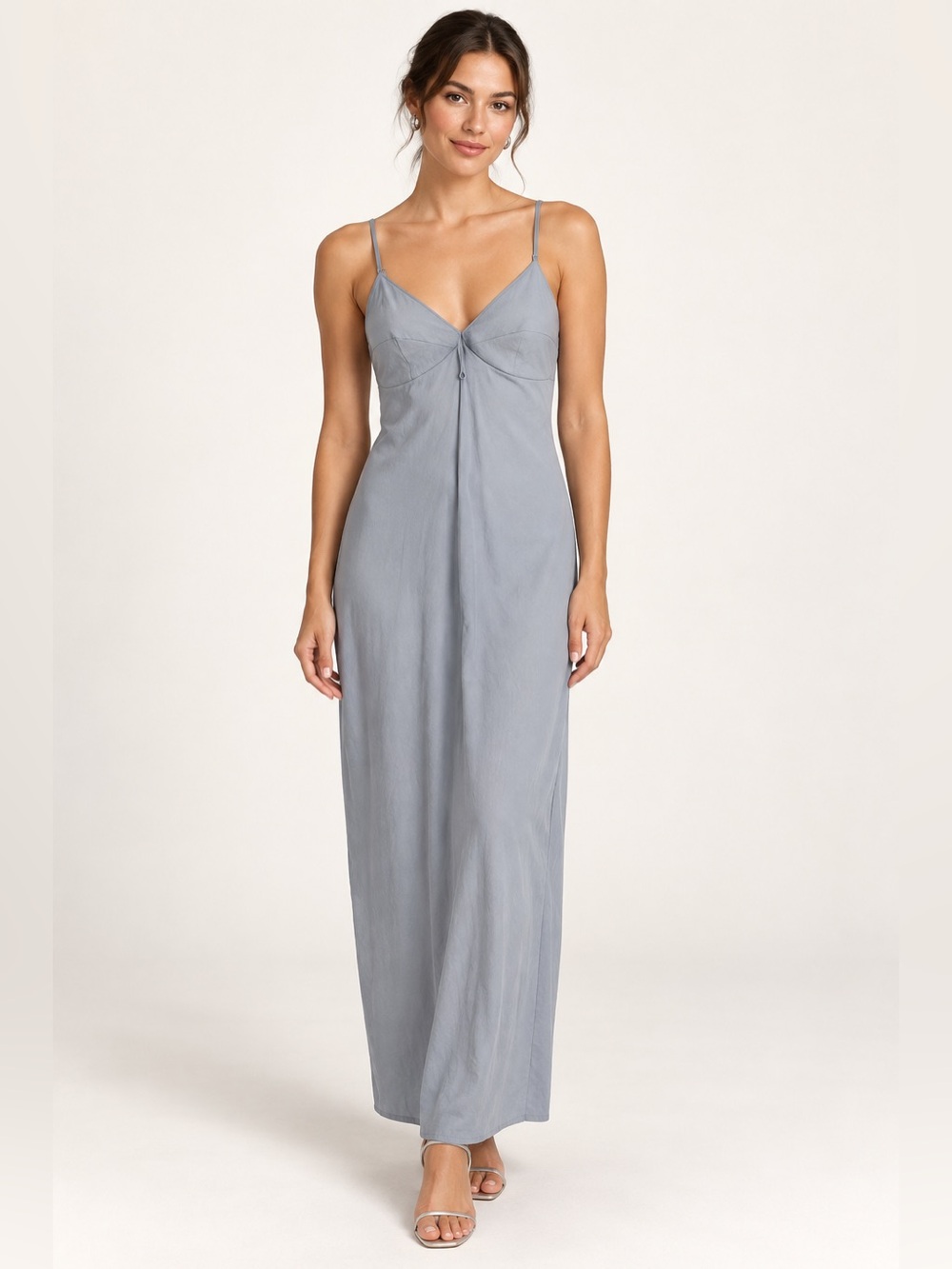 Reformation Blue Gray Dress Small V Neck Adjustable Spaghetti Strap